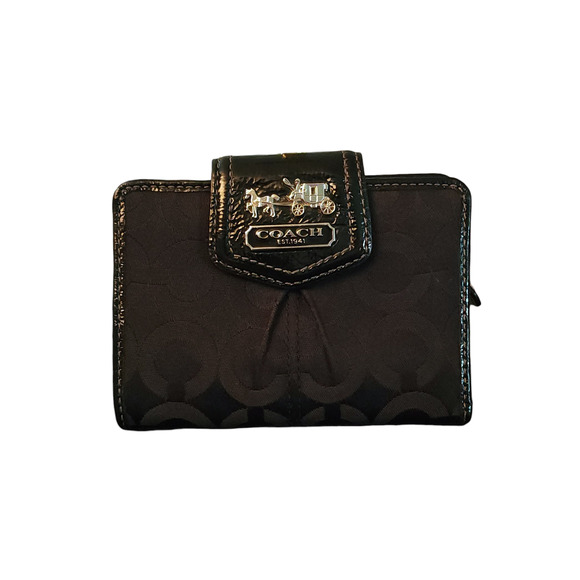Coach black patent leather and canvas small wallet - Picture 1 of 8